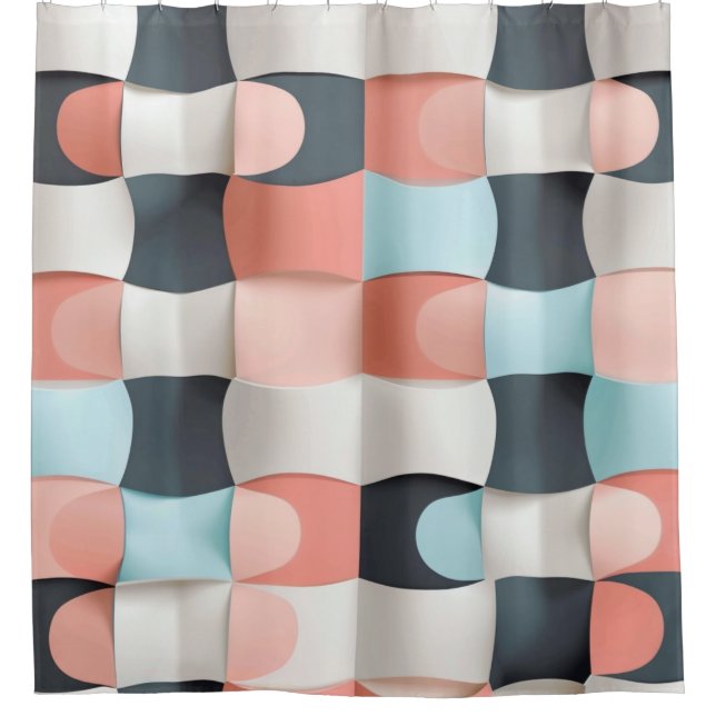 Modern 3D Curved Geometric Illusion Pattern Shower Curtain (Front)