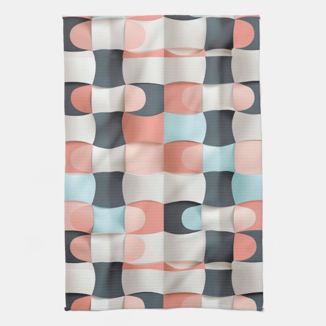 Modern 3D Curved Geometric Illusion Pattern Tea Towel (Vertical)