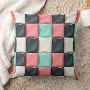 Modern 3D Curved Tile Pattern in Pastel & Charcoal Cushion