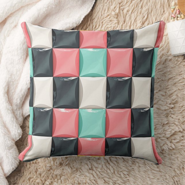 Modern 3D Curved Tile Pattern in Pastel & Charcoal Cushion (Blanket)