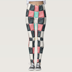 Modern 3D Curved Tile Pattern in Pastel & Charcoal Leggings
