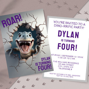 Modern 3D Dinosaur T-Rex Kids Birthday  Invitation