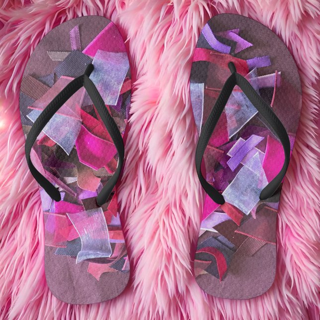 Modern 3D effect burgundy pink purple ribbons  Flip Flops (Trendy cool flip flops )