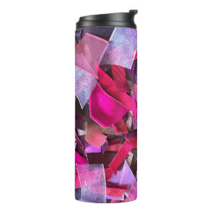 Modern 3D effect burgundy pink purple ribbons Thermal Tumbler
