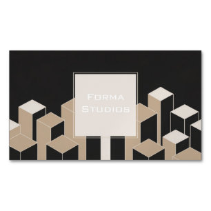 Modern 3D Geometric Columns Black Beige Architech Magnetic Business Card