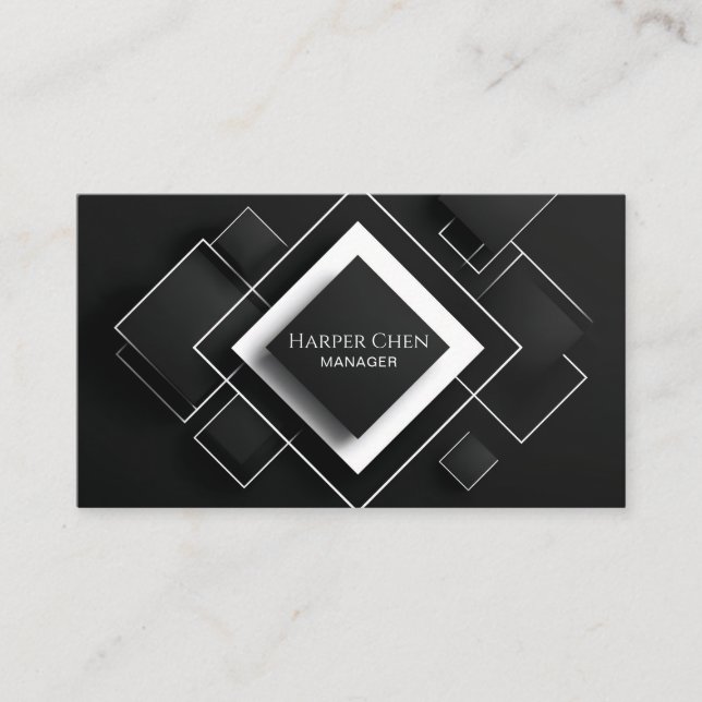 Modern 3D Geometric Layered Squares Business Card (Front)