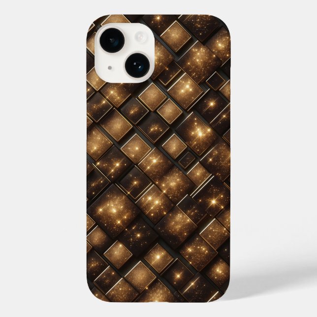 Modern 3D Golden Glitter Blocks Geometric Luxury P Case-Mate iPhone Case (Back)