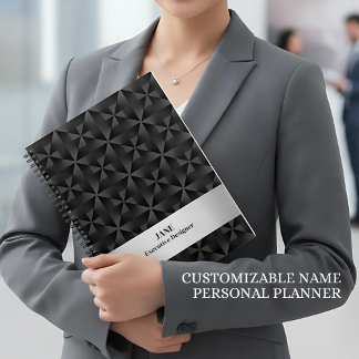 Modern 3D Gradient Black Diamond Geometric Pattern Planner