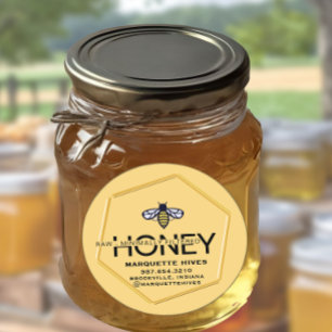 Modern 3D Hexagon and Stylised Honeybee Raw HONEY Classic Round Sticker