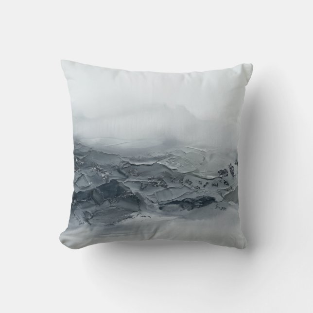 Modern 3D Impasto Mountain Slate Black Cushion (Front)