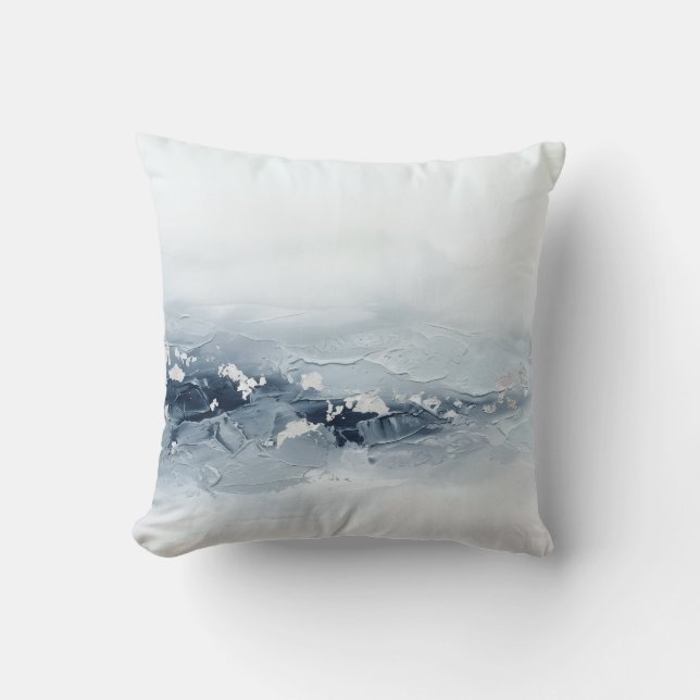 Modern 3D Impasto Slate Dust Blue Silver Cushion (Front)