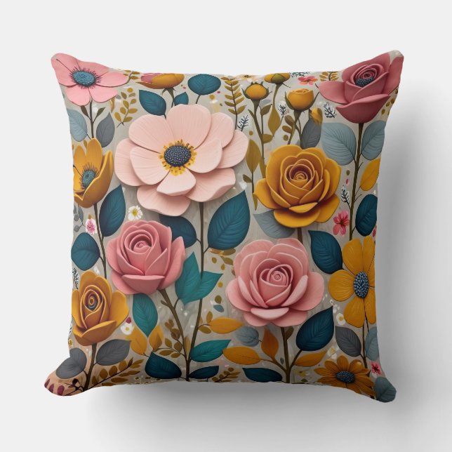 Modern 3D papercut flowers Cushion (Front)