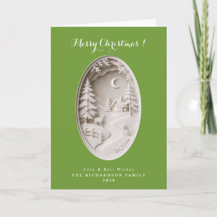 Modern 3D papercut Green Christmas Card