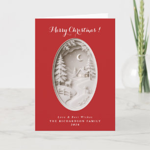 Modern 3D papercut Red Christmas Card