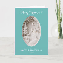 Modern 3D papercut teal blue Christmas