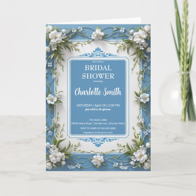 Modern -3D Porcelain chinoiserie bridal shower Invitation (Front)