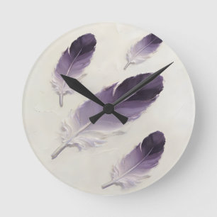 Modern 3D Purple Lavender Feather Oil Art Acrylic Round Clock