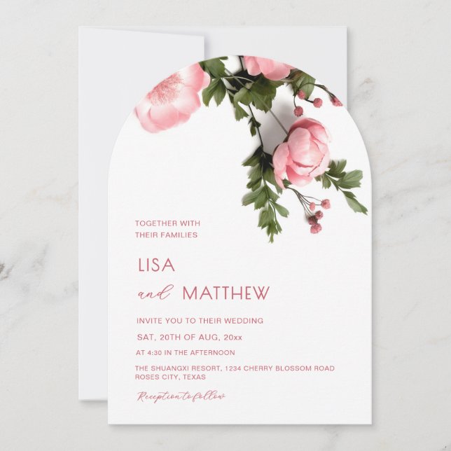  Modern 3D Roses Wildflowers Wedding Invitation (Front)