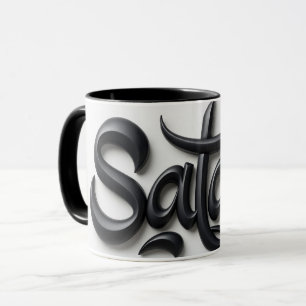 Modern 3D Salam Greeting   Bold Black & White Isla Mug