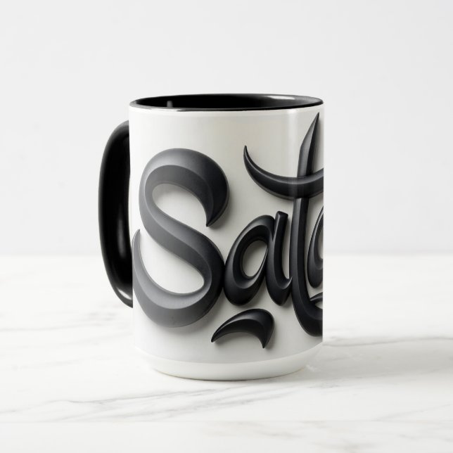 Modern 3D Salam Greeting | Bold Black & White  Mug (Front Left)