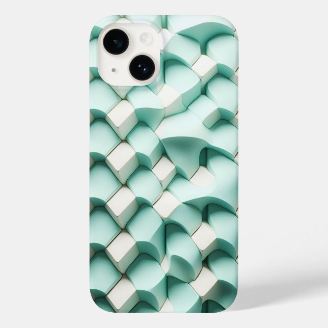 Modern 3D Teal and White Geometric Phone Case  (Back)