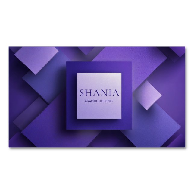 Modern 3D Textured Geometric Purple Magnetic Business Card (Front)