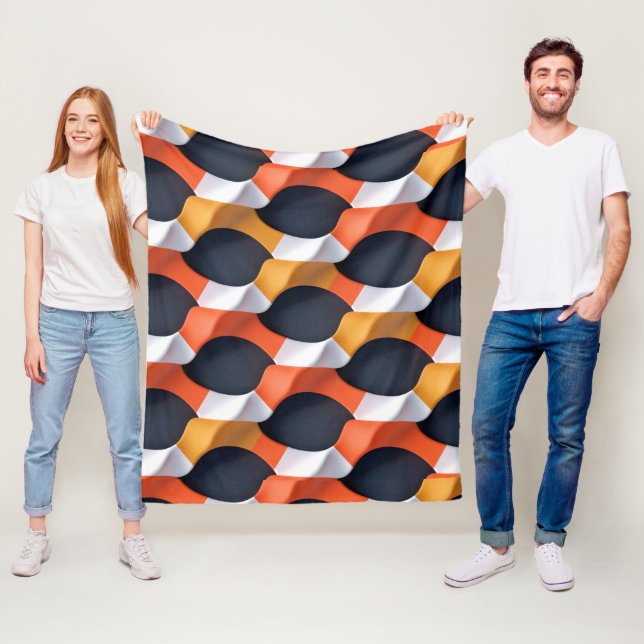 Modern 3D Wave Geometric Pattern in Bold Colours Fleece Blanket (In Situ)