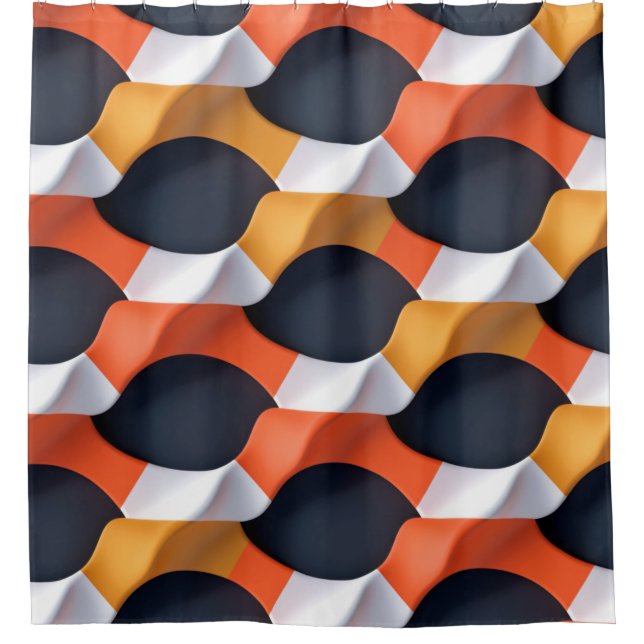 Modern 3D Wave Geometric Pattern in Bold Colours Shower Curtain (Front)