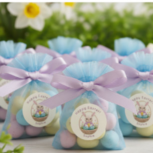 Modern 3D Yarn Art Easter Bunny Personalized Stick Classic Round Sticker