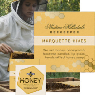 Modern 3D Yellow Hexagon Stylised Bee Honey Ivory Square Business Card