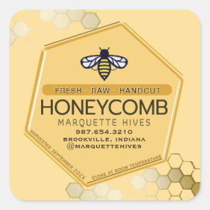 Modern 3D Yellow Hexagon Stylised Bee Honeycomb Square Sticker