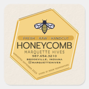 Modern 3D Yellow Hexagon Stylised Bee Honeycomb Square Sticker