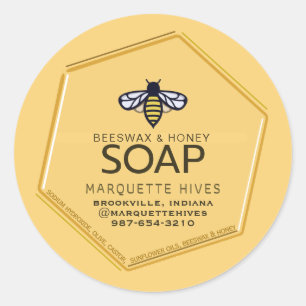 Modern 3D Yellow Hexagon Stylised Bee Soap Classic Round Sticker