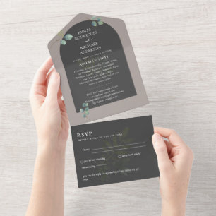 Modern 3in1 Greenery Eucalyptus Wedding RSVP All In One Invitation