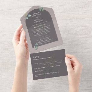 Modern 3in1 Greenery Eucalyptus Wedding RSVP All In One Invitation