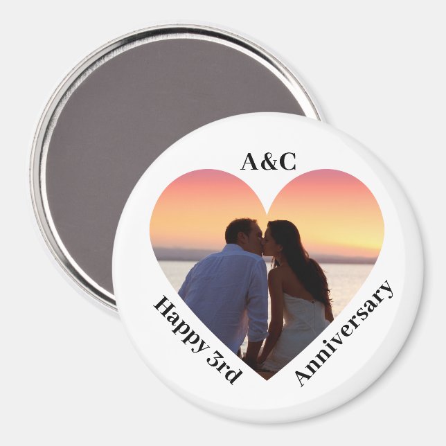 Modern 3rd Anniversary Couple Keepsake Heart Magnet (Front/Back)