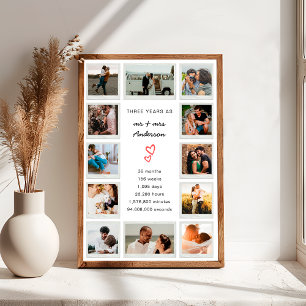 Modern 3rd Anniversary Custom Photo Collage Poster