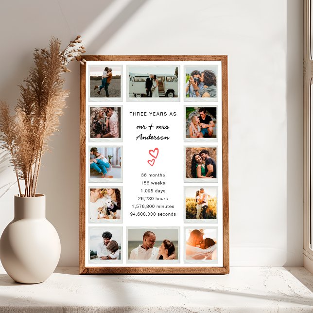 Modern 3rd Anniversary Custom Photo Collage Poster (Creator Uploaded)