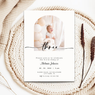 Modern 3rd Birthday Invitation Photo Cream