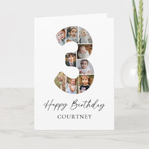 Modern 3rd Birthday Photo Collage Card
