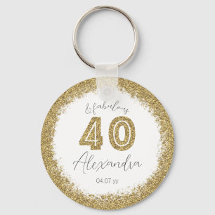 Modern 40 and Fabulous Gold Gitter Personalised Key Ring