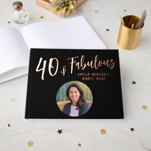 Modern 40 and Fabulous Photo 40th Birthday Party Guest Book