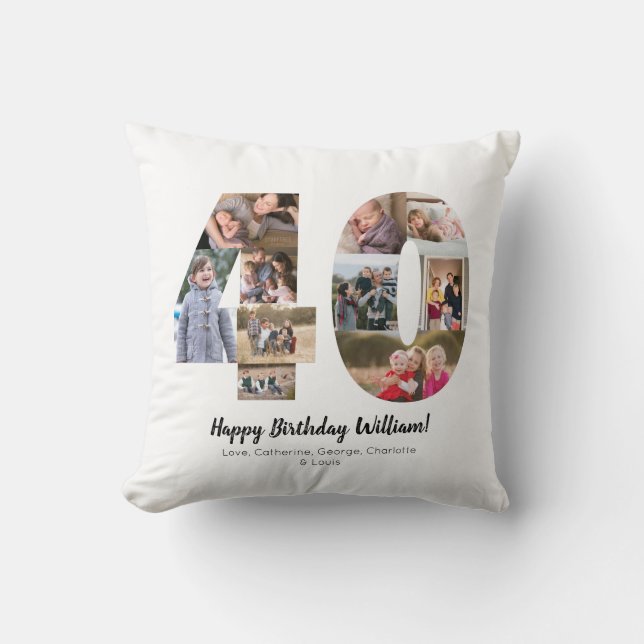 Modern 40 Number Photo Collage Custom Greeting Cushion (Front)