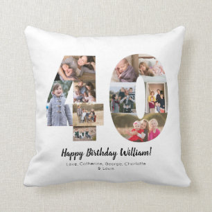 Modern 40 Number Photo Collage Custom Greeting Cushion