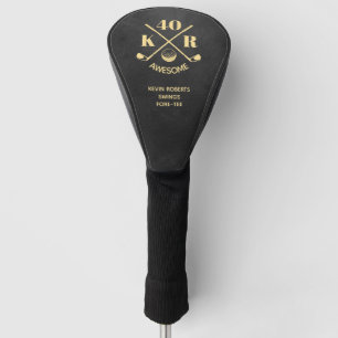 Modern 40th 50 60th Birthday Golf Monogram Black Head Cover