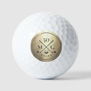 Modern 40th 50th 60 Birthday Golf Monogram Gold Golf Balls
