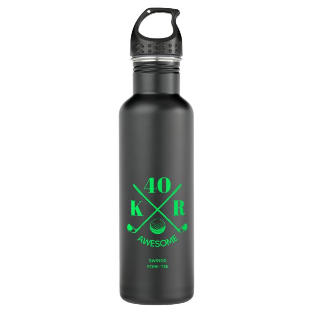 Modern 40th 50th 60th Birthday Golf Monogram Golf 710 Ml Water Bottle (Front)