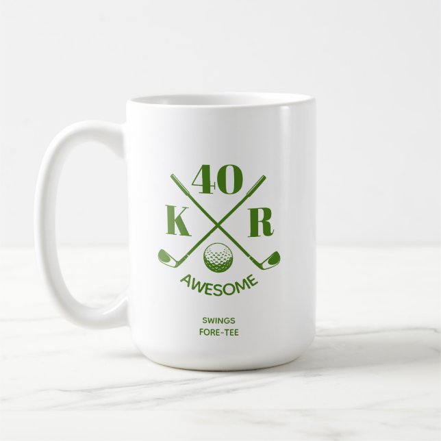 Modern 40th 50th 60th Birthday Golf Monogram Golf Coffee Mug (Left)