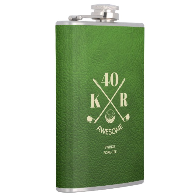 Modern 40th 50th 60th Birthday Golf Monogram Golf Hip Flask (Right)