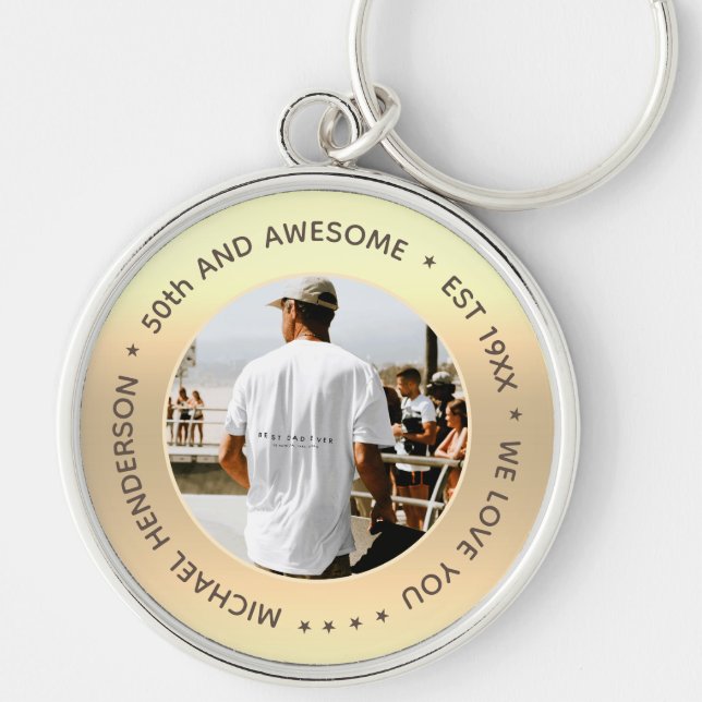 MODERN 40th 50th Birthday 60th Birthday NAME PHOTO Key Ring (Front)